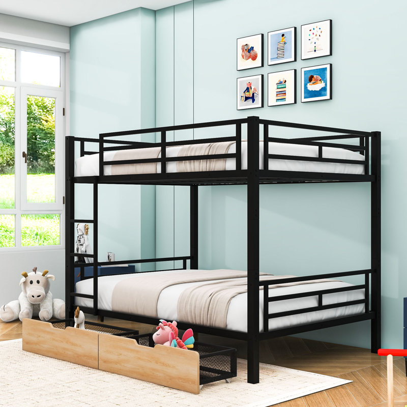Lit superposé double au-dessus de double avec design convertible et 2 tiroirs