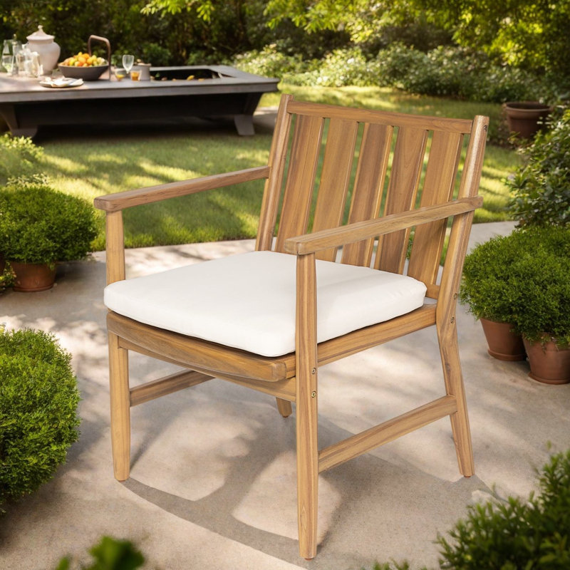 Chaises de salle à manger pour patio, ensemble de 2 chaises en bois d'acacia avec coussins, style teck moderne