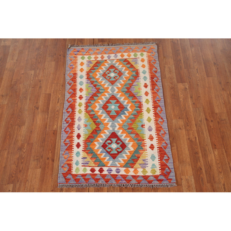 Geometric Wool Kilim Oriental Rug 3x4