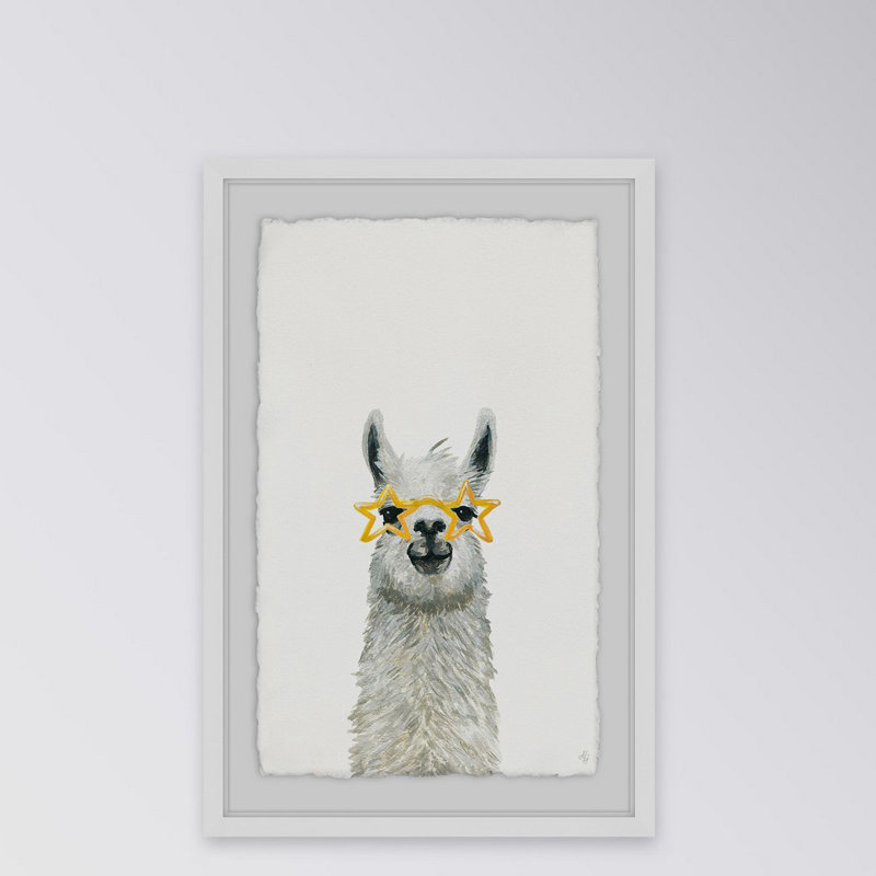 Perham «Yellow Star Llama», reproduction, H 36 po x l 24 po x P 1,5 po, Cadre blanc