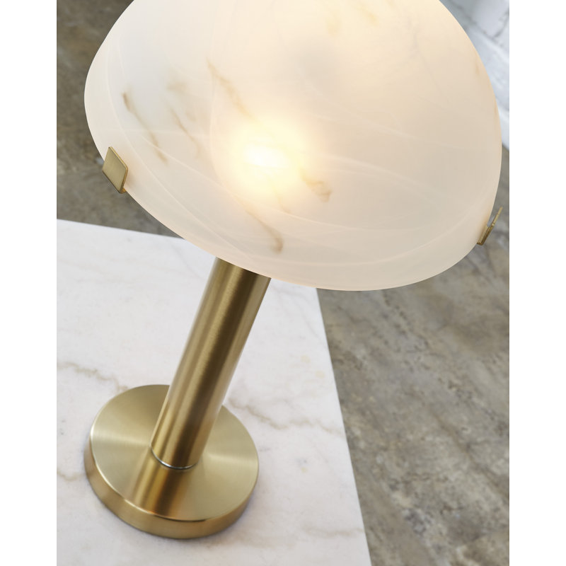 Gold Brass Table Lamp with White Glass Dome Shade