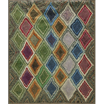 American Multicolor Hooked Small Scatter Size 1930s Wool Antique Rug