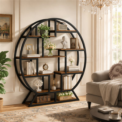 Bibliothèque ronde, étagère à livres 63 "avec tablettes décalées