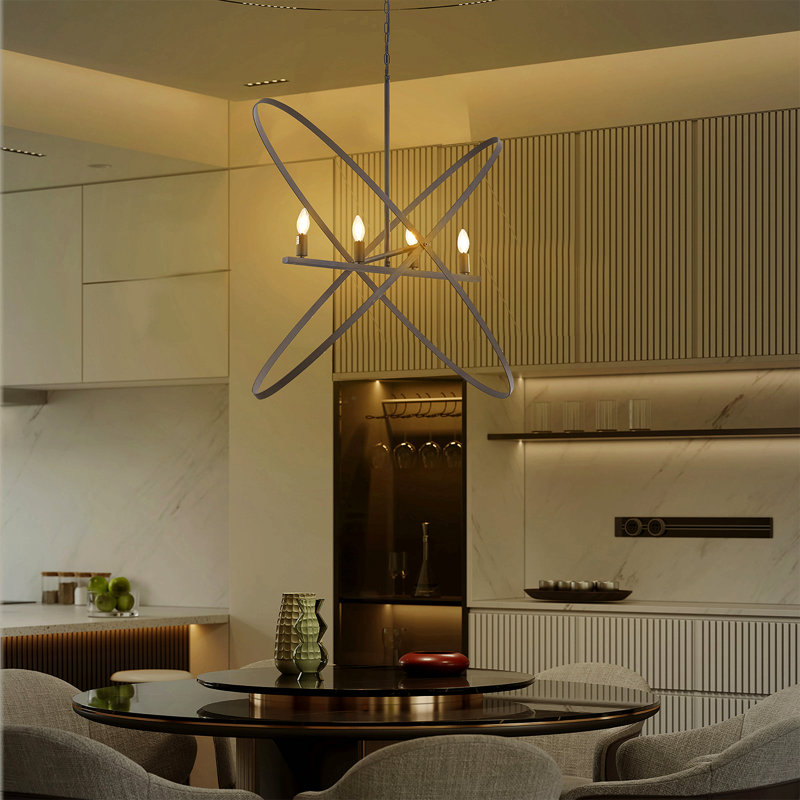29"L X 15"W X 37.5"H 4 Led Matte Black Atom Brass Metal Pendant