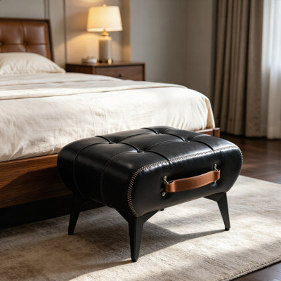 Modern Tufted Leather Ottoman with Hidden Storage Compartment