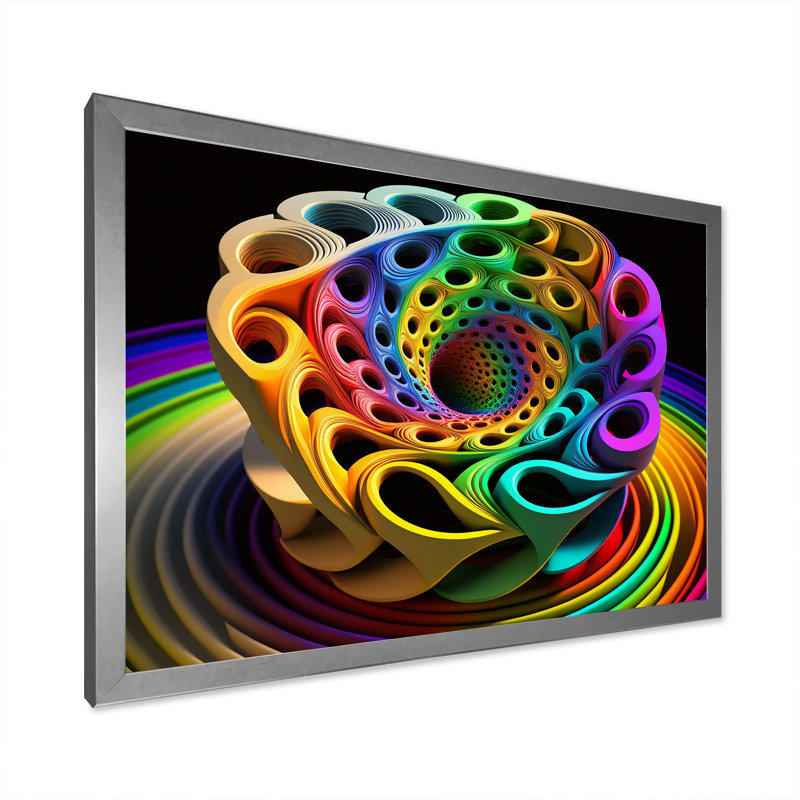 " Neon Rainbow 3D Spiral ", 24" H x 32" W x 1" D, Silver Single Picture Framed
