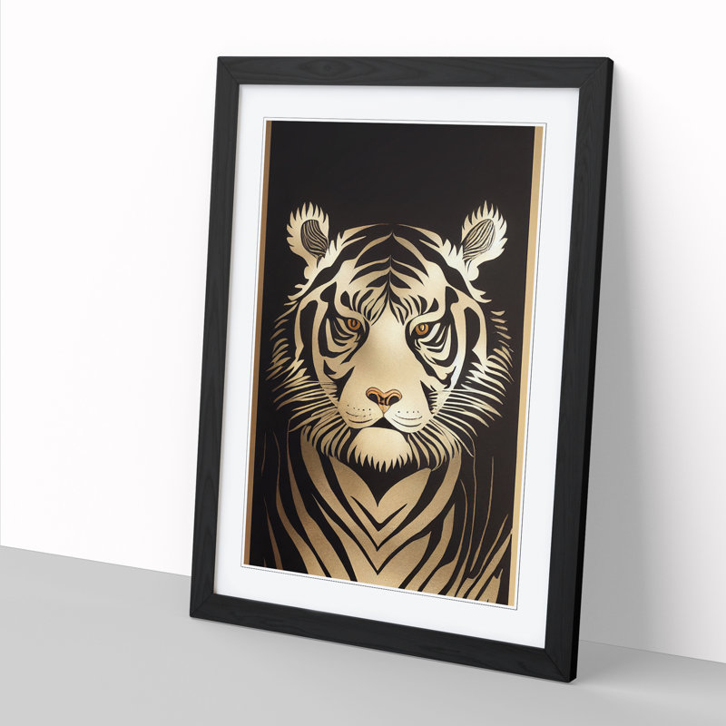 FRM-V0523-2519X Tiger Scroll Art Vol.1 - Single Picture Frame Print, Black, 34cm H x 25cm W x 2cm D