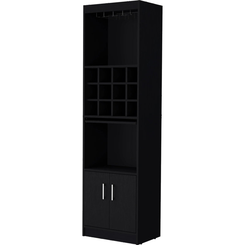 Black Bar Cabinet For Home Bars - Engineered Wood, 2 Doors, 20x13.3x71.1 Inches, 15 Shelves Entertaining Setup 71.1x20x13.3 Doors