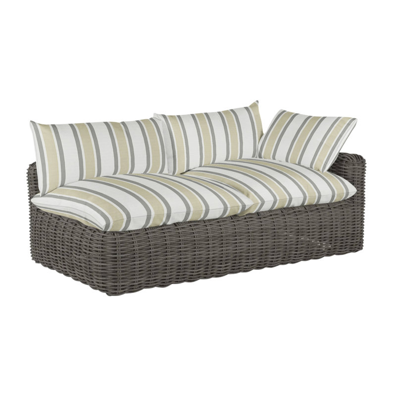 Montecito 75.25" Wide Outdoor Wicker Left Hand Facing Loveseat with Cushions, Rollo Lace, No Welt, Slate Gray