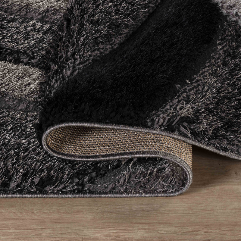 Frio Grey/Black Shaggy Indoor Rug, Rectangle 80cm x 150cm