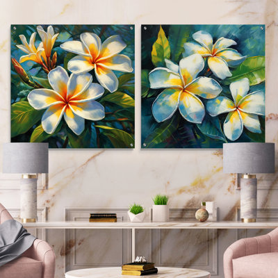Plumeria blanc symphonie magique - ensemble de 2 verres muraux en acrylique Plumeria