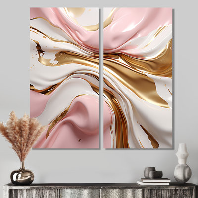 Rose et or liquide Glam Wave III - art mural moderne rose