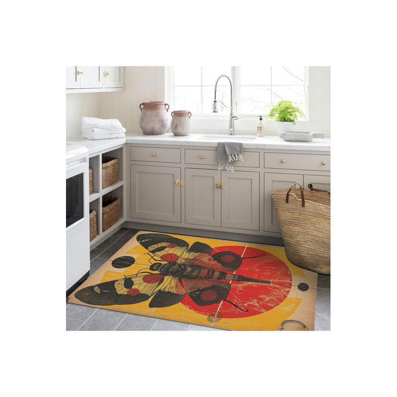 Multicolor Winged Bug Patterned Woven Base Modern Decorative Rug, Rectangle 3'3" x 4'11" Rug Pad Included