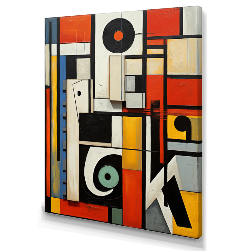 Nouvel ordre abstrait géométrique rétro en rouge - reproduction d'art moderne sur toile géométrique, 20" H x 12" W