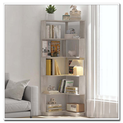 Bibliothèque de coin en L à 6 niveaux pour salon