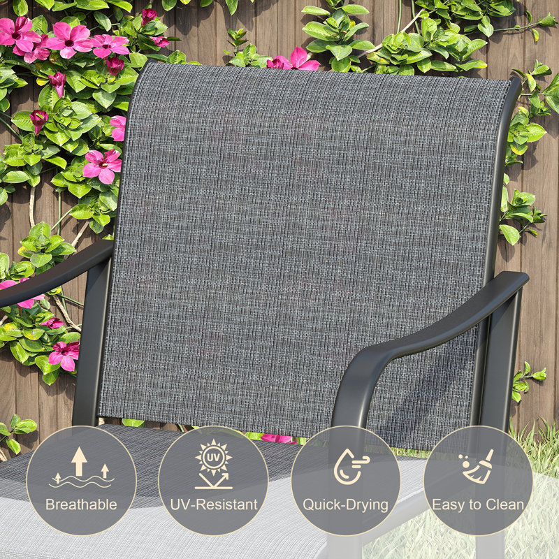 Patio Bar Height Dining Set with Square Bar  Table and PVC-coated polyester Armrest Bar Height Chairs, Gray