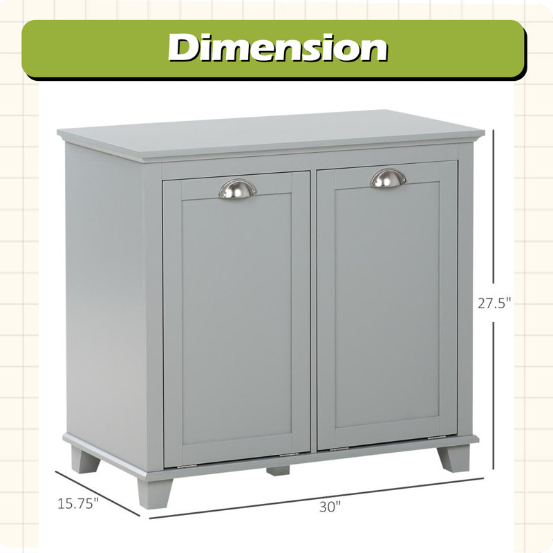 Home Floor Cabinet,Tilt Out Laundry Hamper Cabinet, Gray