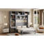 Grand lit mural gris, avec tablette supérieure, tablettes latérales intégrées et bureau, armoire de rangement intelligente, couleur grise, solution confortable