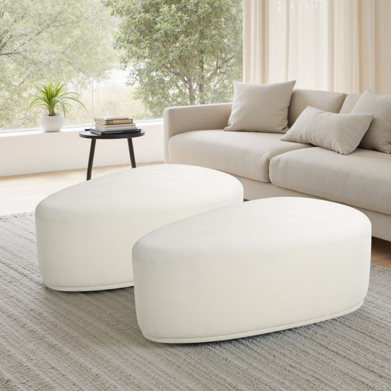 Caras Upholstered Beige Triangular Compression Ottoman No Assembly Required (Set of 2), Beige