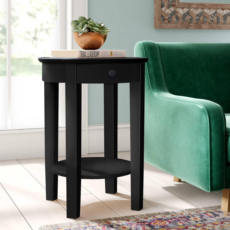 Manatuto Solid Wood End Table with Storage, Black
