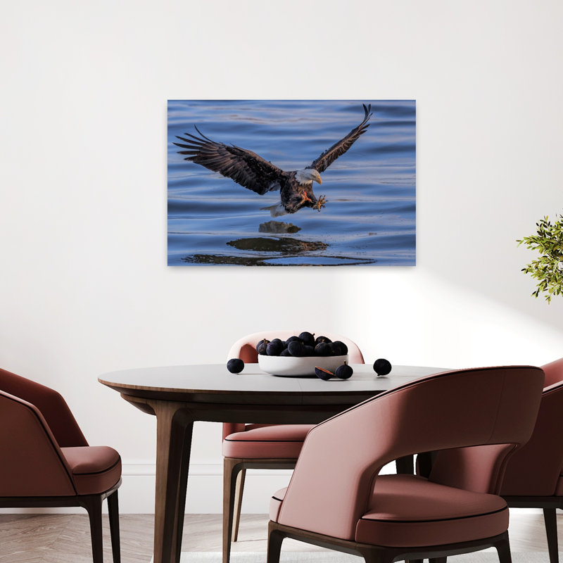 Bald Eagle Water Landing Contemporary Bird Eagle Nature Wildlife Wall Art Print 1 Piece Wrapped Canvas Wall Art