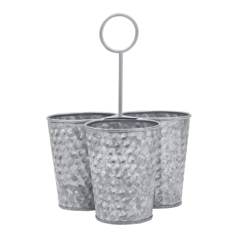 Towle Living Galvanized Hammered Round Cup/Flatware Caddy