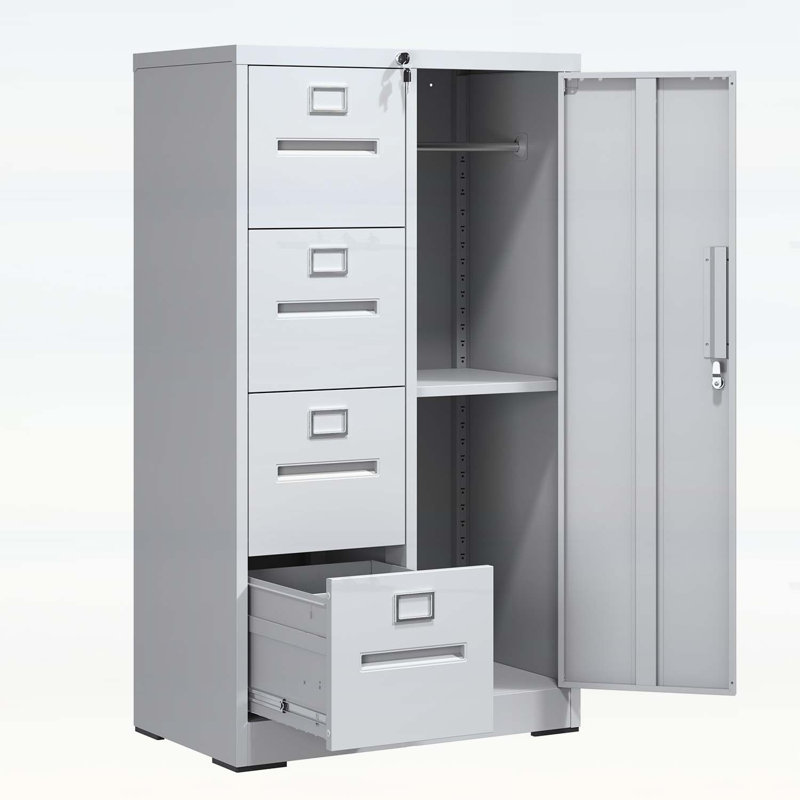 Classeur vertical en métal durable avec serrure, 4 tiroirs et 1 porte pour un rangement sûr et organisé dans divers environnements