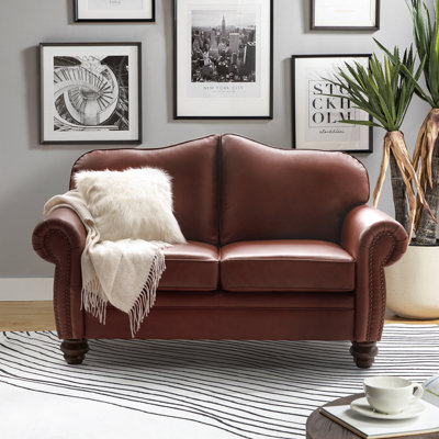 Lemuel 60" Genuine Leather Chesterfield Loveseat with Nailhead Trim & Rolled Armrests