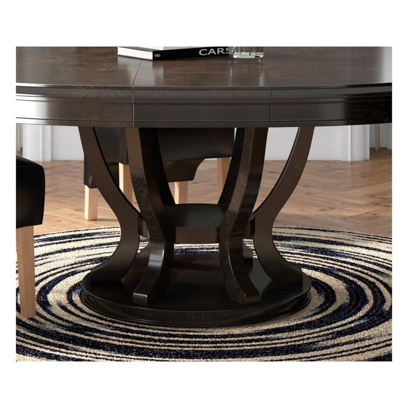 Table de salle à manger ronde contemporaine ovale avec rallonge - Base en bois à finition espresso