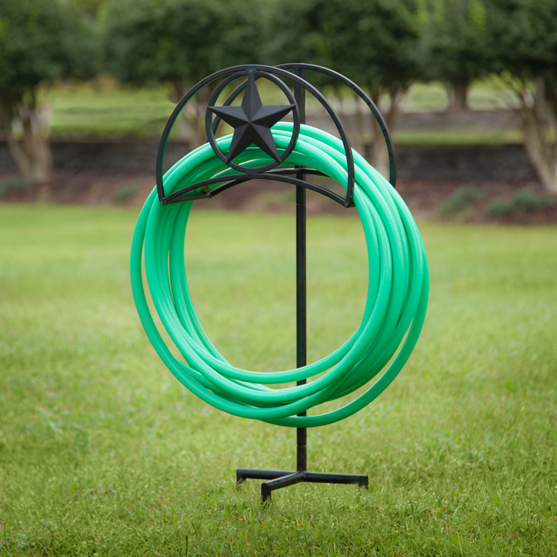 Black Steel Decorative Garden Hose Stand with Star Design