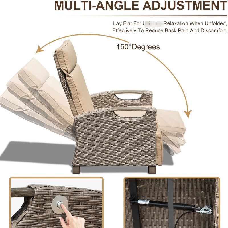 Fauteuil inclinable de patio, beige, résine rouille, inclinable réglable, coussins épais pour la détente en plein air avec utilisation à long terme - Angle tissé à la main, structure