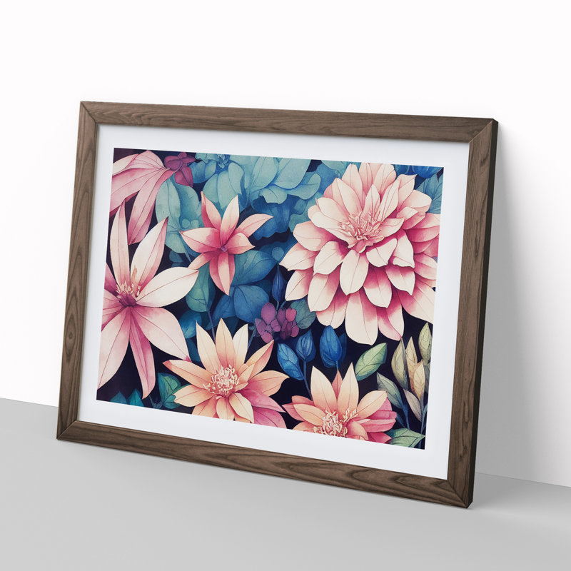 Boundless Watercolour Flowers - Single Picture Frame Painting, Walnut Framed, 46cm H x 64cm W x 2cm D