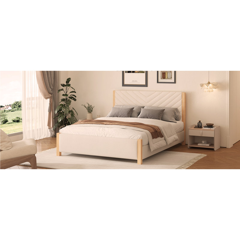 Base de lit tapissier Mid-Century, Beige