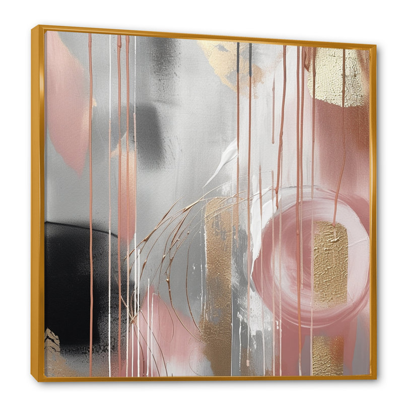 «Pink Gold Circle Complexity - Modern Shapes», art mural sur toile transitionnel, L 16 po x H 16 po, Cadre flottant doré
