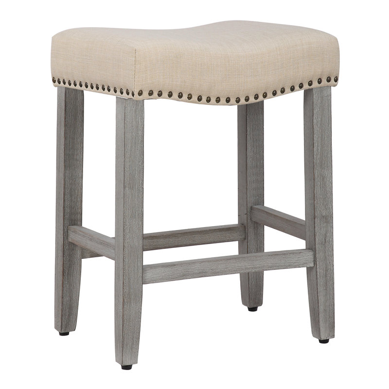 Jameson Upholstered Counter Stool with Solid Wood Frame, Counter Stool (24” Seat Height), Gray/Beige