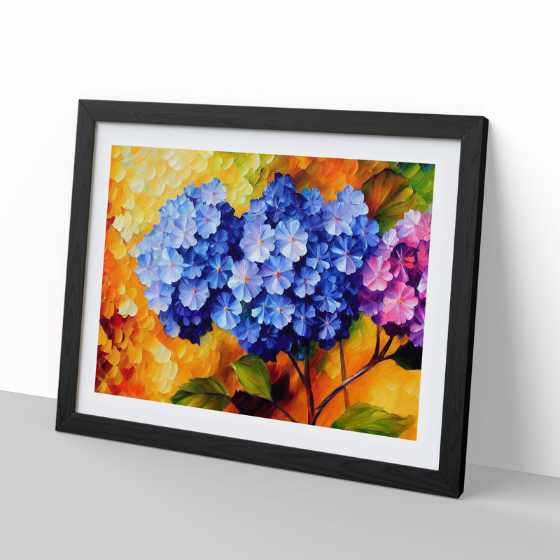Hydrangea Flower Vol.2 - Single Picture Frame Painting, Black, 46cm H x 64cm W x 2cm D