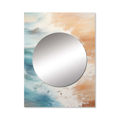 Modern Blue And Beige Sand Aerial View II - Beach Sand Decorative Mirror, Beige Large Wall Mirror, Printed Metal Art