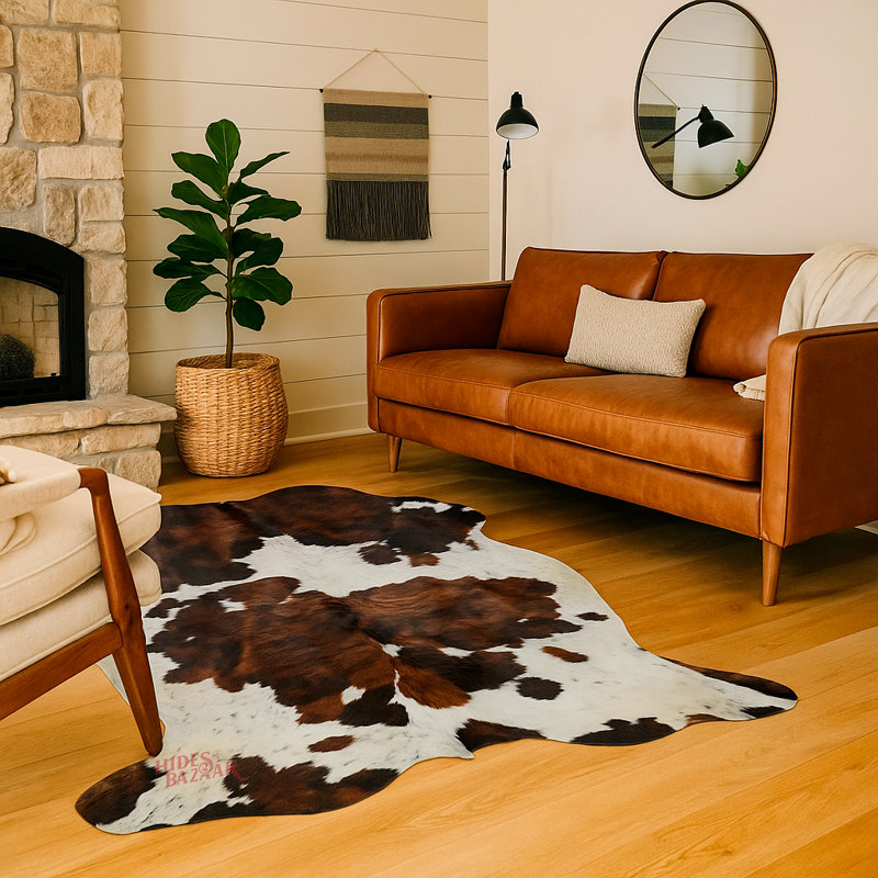 Tapis classique en cuir de vache tricolore de qualité supérieure, Nouveauté 5 pi x 7 pi