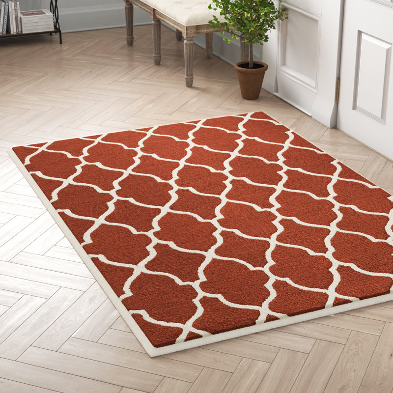 Tapis orange / blanc touffeté à la main Marisela, Rectangle 5 pi x 7 pi
