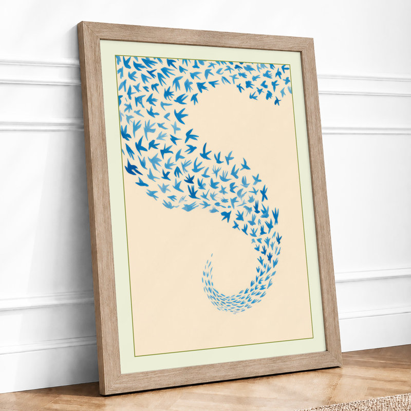 Flowing Geometry Birds Minimalist - Print, A2 - 59.4 x 42.0 cm, Oak