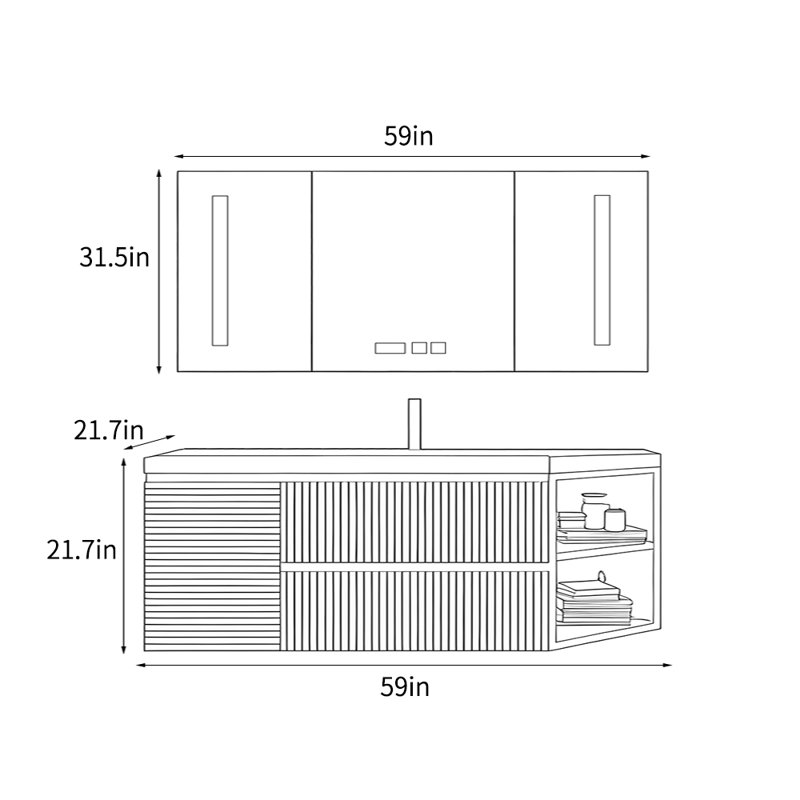 Armoire de salle de bain légère et luxueuse, H 21,7 po x l 59 po x P 21,7 po