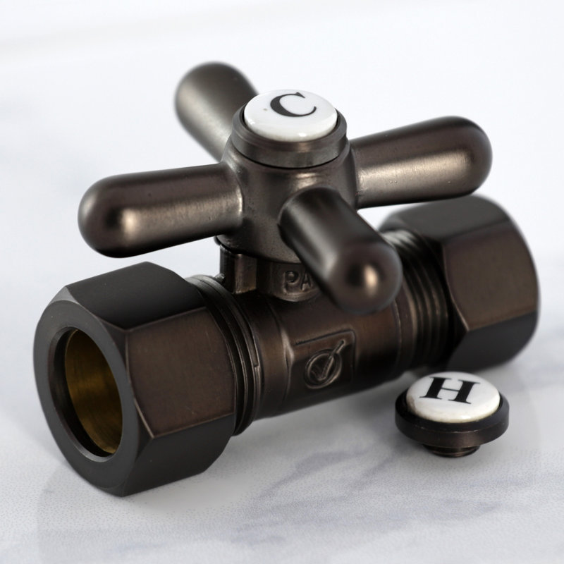 Kingston Brass Vintage 5/8-Inch OD Comp x 1/2-Inch OD Comp Quarter-Turn Straight Stop Valve, Oil Rubbed Bronze
