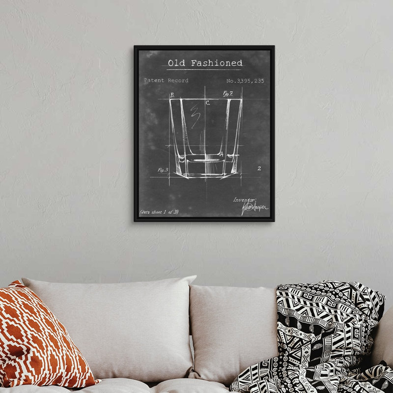 Barware Blueprint I - Impression sur toile, H 31,7 po x l 25,7 po x P 1,75 po, Cadre flottant noir