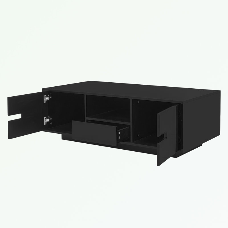 Rectangle Coffee Tables with LED Lights, drawer and 2 cabinets, Black