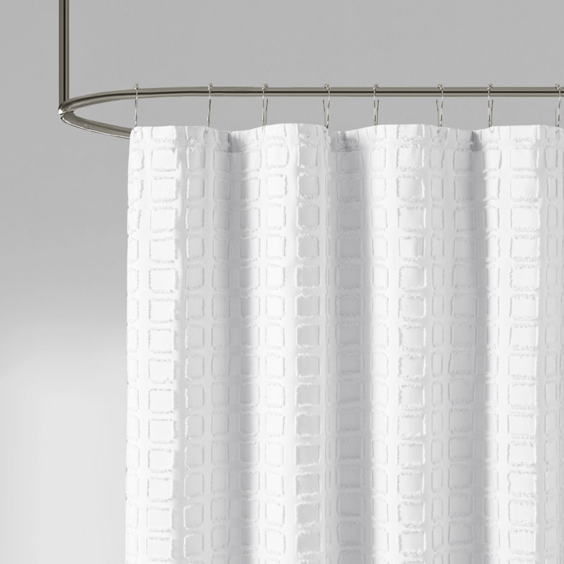 White Woven Clipped Geometric Shower Curtain 72x72