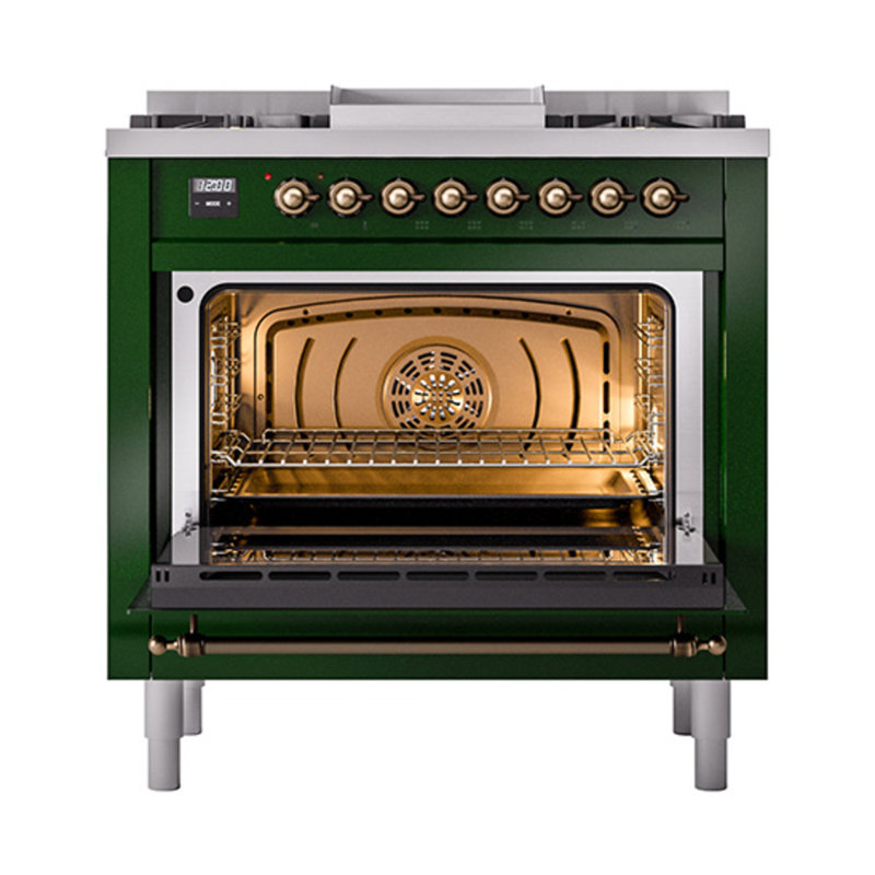 ILVE Nostalgie II Noblesse 36 po à double carburant, Vert émeraude / bronze, Gaz naturel
