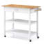 Natural & White Kitchen Island Trolley, 3-Tier Rolling Serving Utility Cart with Wood Countertop, Drawer & 2 Open Storage Shelves, Lockable Casters Mobile Storage Trolley for Dining Room Kitchen