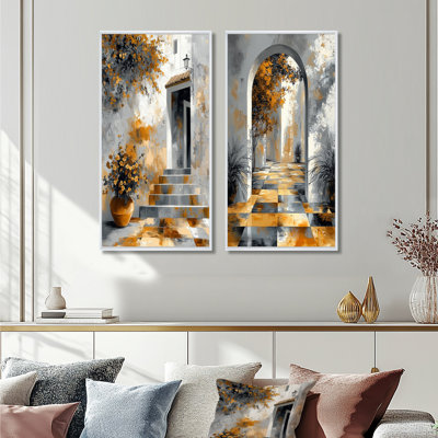 Orange orange andalou Allure Grèce porte I - ensemble d'art mural 2 pièces Grèce