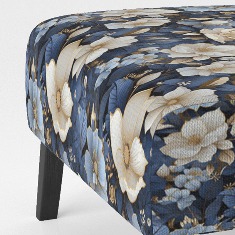 Fauteuil de chambre rembourré blanc, bleu, bleu nuit, élégance florale