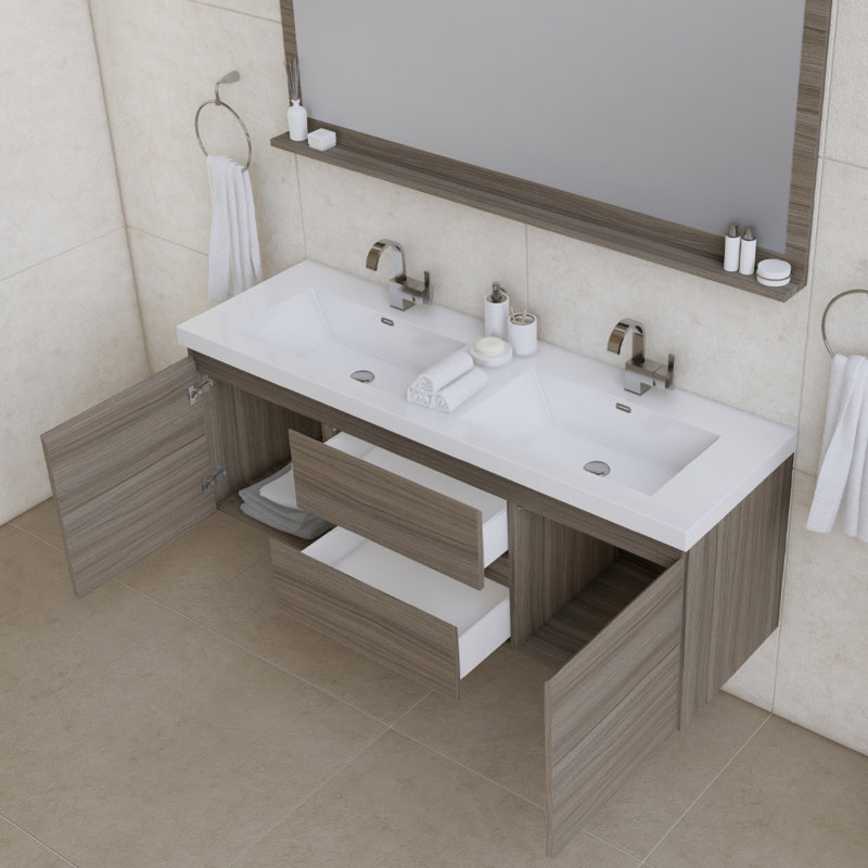 Arjina 60'' Double Bathroom Vanity with Solid Surface Top, Gray